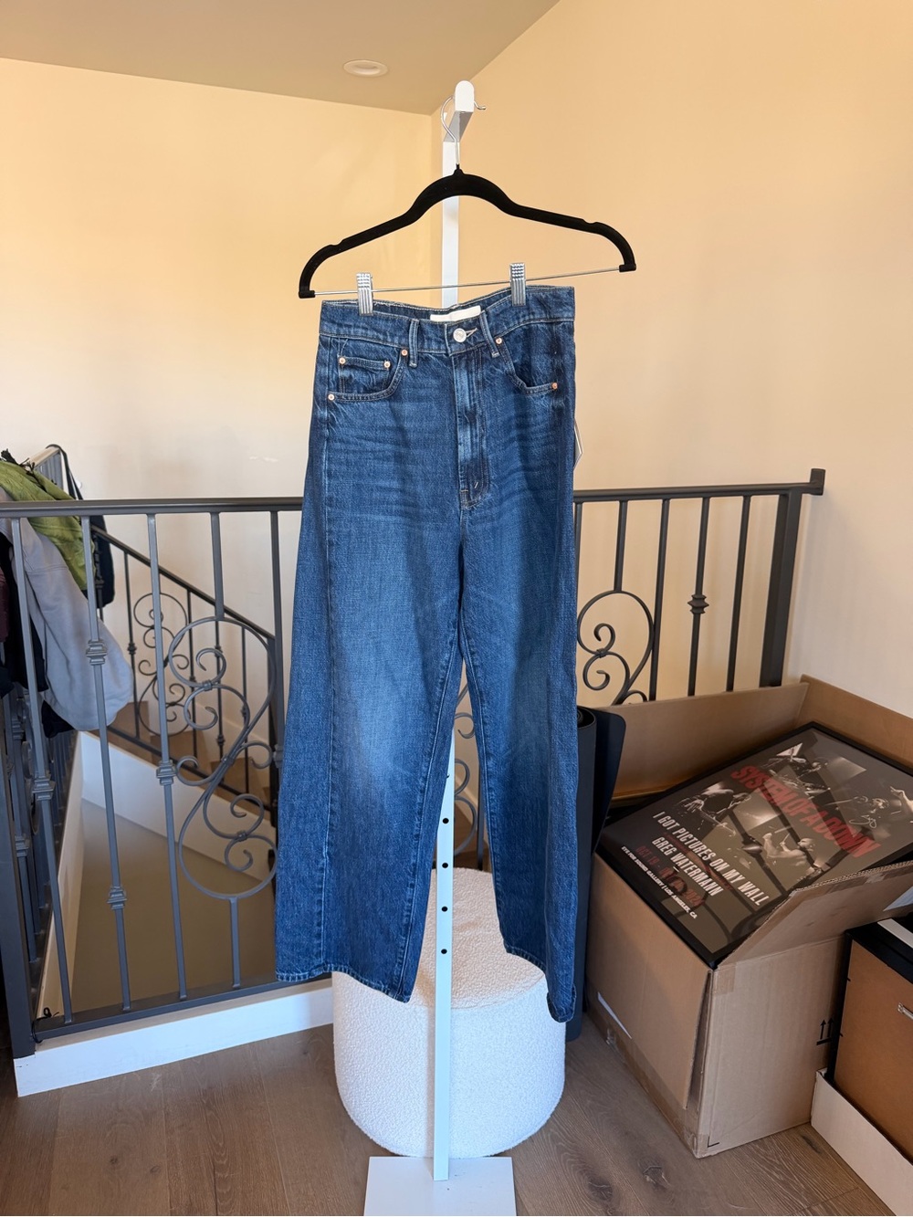 MOTHER Navy Blue Cropped Wide-Leg Jeans - Picture 4 of 9